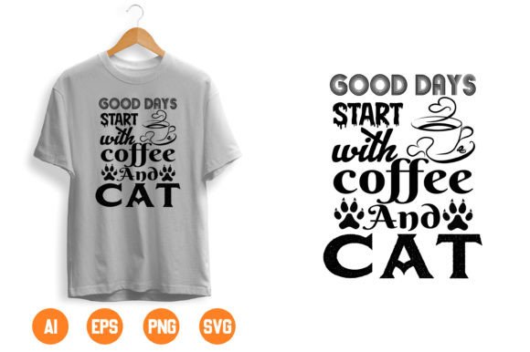 Cat T-Shirt Design 250: Perfect for Coffee & Cat Lovers