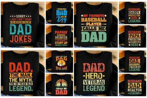 Dad Papa Fathers Day Shirt Design Bundle: Creative Assets